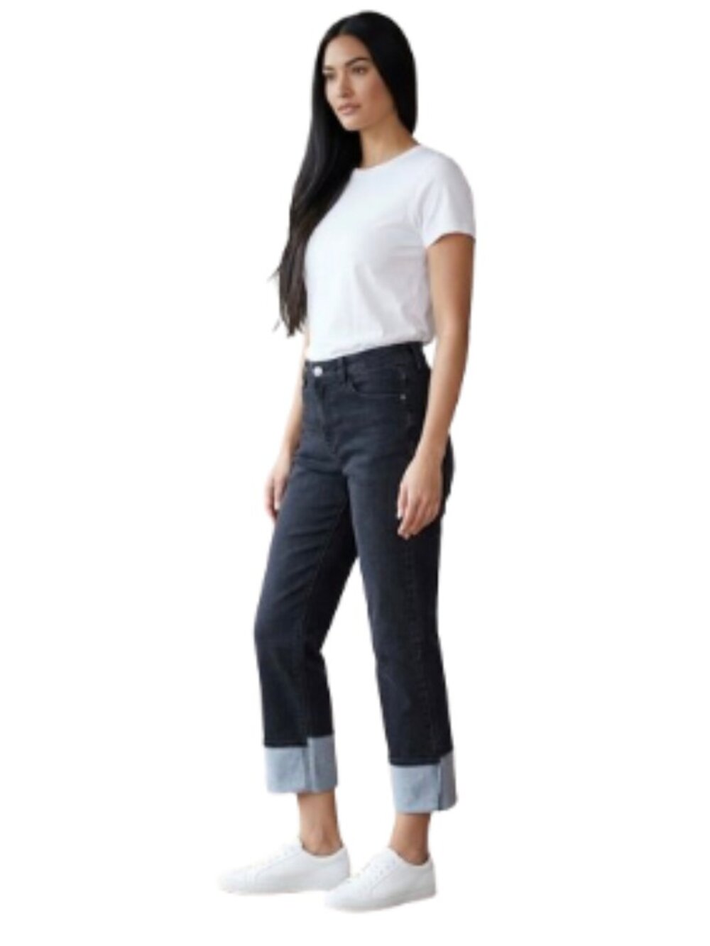Democracy AbSolution Cropped Jeans Dark Wash Wide Cuff Straight Leg Stretch sz 8